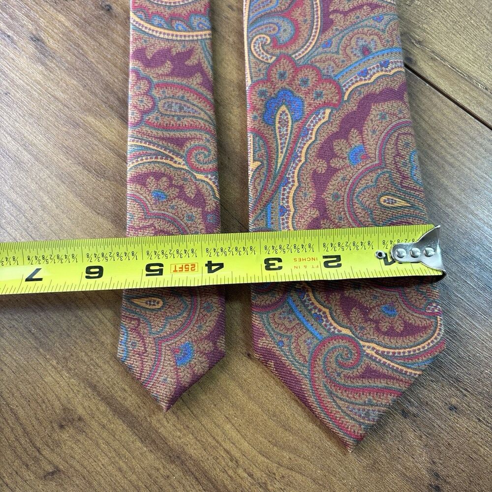 Robert Jensen Mens Silk Necktie Burgundy Red Blue Gold Paisley Pattern Italian - Picture 7 of 8
